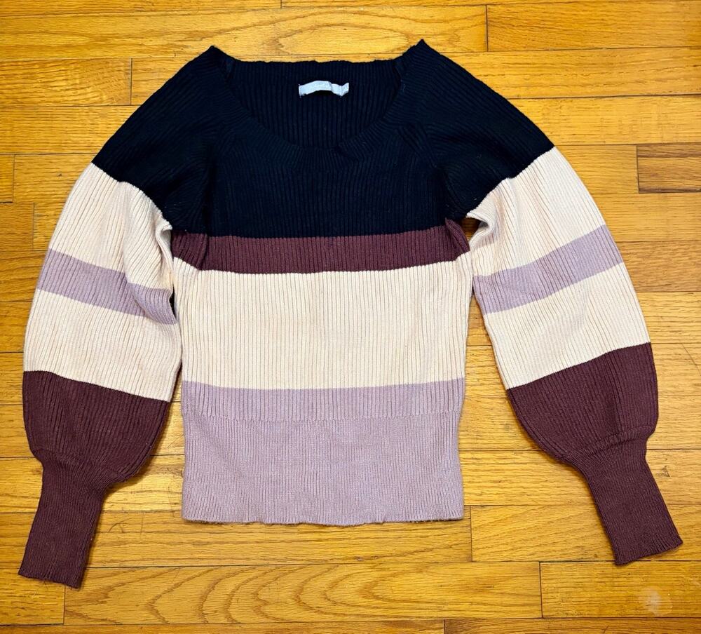 Red by BKE Colorblock Striped Balloon Sleeve Knit Sweater Womens L